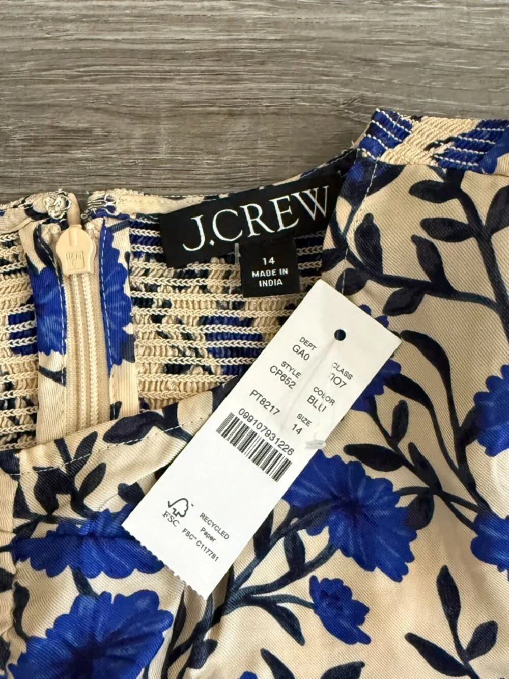 NWT J. Crew Blue Floral Veranda Puff Sleeves Size 14